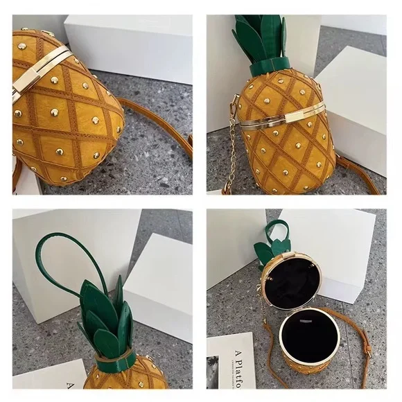 Pineapple Shaped Handbag with Gold Accents - Picture 3 of 3